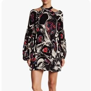 FREE PEOPLE Drift Away Cold Shoulder Marbled Tunic Top Mini Dress Size S